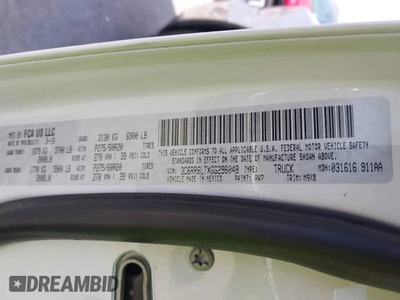2016 Ram 1500 Lone Star with VIN 3C6RR6LTXGG296048, listed as a IAAI auction lot 43102850 with 156,183 mi miles and . Bid and sale history available at DreamBid. Image 9.