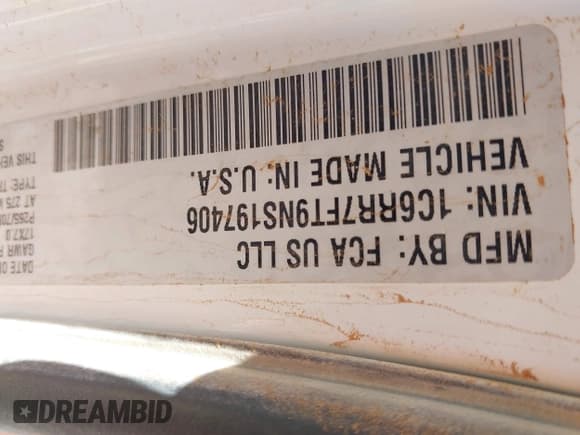 ✅ 2022 Ram 1500 Express • VIN: 1C6RR7FT9NS197406 • Лот: 42796320. Опубликован ранее на IAAI с пробегом 109 939 миль. Бесплатный доступ к архиву аукционных продаж из США и подробный отчёт об истории автомобиля на DreamBid. Изображение 9.