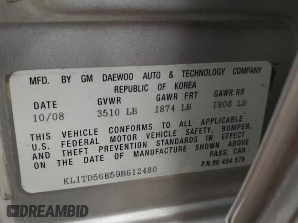 ✅ 2009 Chevrolet Aveo 1LT • VIN: KL1TD56E59B612480 • Lot: 86980744. Wystawiony na Copart z przebiegiem 52 672 mil. Bezpłatny archiwum sprzedaży aukcyjnych z USA i szczegółowy raport historii pojazdu na DreamBid. Zdjęcie 12.