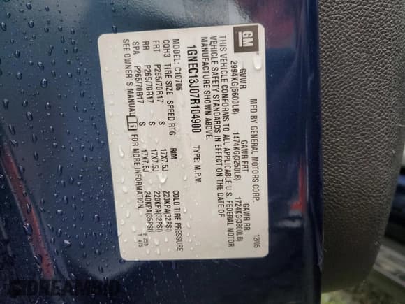 ✅ 2007 Chevrolet Tahoe LS • VIN: 1GNEC13J07R104900 • Lot: 48997395. Listed on Copart with 199,874 mi. Free auction sales archive from the USA and detailed vehicle history report at DreamBid. Image 13.