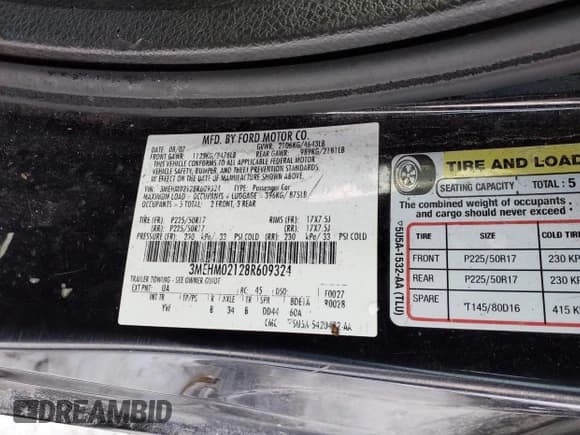 ✅ 2008 Mercury Milan Premier • VIN: 3MEHM02128R609324 • Lot: 41213842. Listed on IAAI with 118,968 mi. Free auction sales archive from the USA and detailed vehicle history report at DreamBid. Image 9.