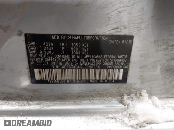 ✅ 2018 Subaru Impreza Premium • VIN: 4S3GTAB63J3728036 • Lot: 43662045. Listed on IAAI with 70,151 mi. Free auction sales archive from the USA and detailed vehicle history report at DreamBid. Image 9.