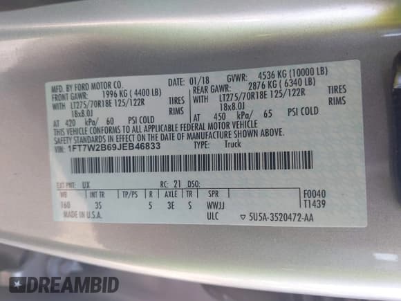 ✅ 2018 Ford F-250 XL • VIN: 1FT7W2B69JEB46833 • Lot: 42578051. Listed on IAAI with 213,641 mi. Free auction sales archive from the USA and detailed vehicle history report at DreamBid. Image 9.