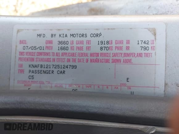 ✅ 2002 Kia Spectra • VIN: KNAFB121725124799 • Lot: 43080864. Listed on IAAI with 87,823 mi. Free auction sales archive from the USA and detailed vehicle history report at DreamBid. Image 9.