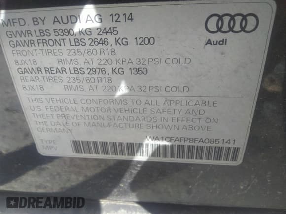 ✅ 2015 Audi Q5 Premium • VIN: WA1CFAFP8FA085141 • Лот: 34831283. Опубликован ранее на IAAI с пробегом Не указан. Бесплатный доступ к архиву аукционных продаж из США и подробный отчёт об истории автомобиля на DreamBid. Изображение 9.