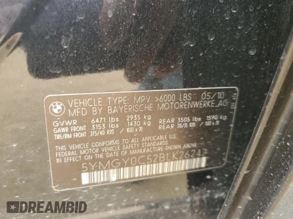 ✅ 2011 BMW X5 M • VIN: 5YMGY0C52BLK26242 • Lot: 66644675. Listed on Copart with 137,195 mi. Free auction sales archive from the USA and detailed vehicle history report at DreamBid. Image 13.