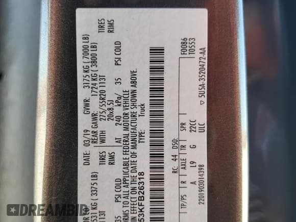 ✅ 2019 Ford F-150 XL • VIN: 1FTEW1E53KFB26318 • Lot: 82726315. Listed on Copart with 106,523 mi. Free auction sales archive from the USA and detailed vehicle history report at DreamBid. Image 12.