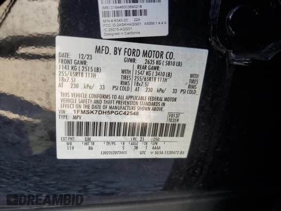 ✅ 2023 Ford Explorer XLT • VIN: 1FMSK7DH5PGC42548 • Lot: 86711805. Wystawiony na Copart z przebiegiem 31 213 mil. Bezpłatny archiwum sprzedaży aukcyjnych z USA i szczegółowy raport historii pojazdu na DreamBid. Zdjęcie 14.