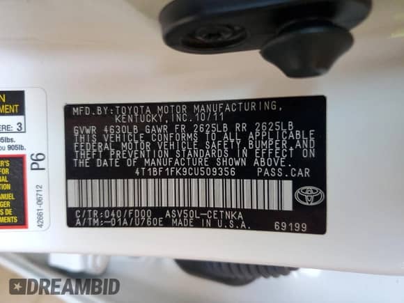 2012 Toyota Camry SE with VIN 4T1BF1FK9CU509356, listed as a Copart auction lot 89713895 with 229,618 mi miles and Salvage title. Bid and sale history available at DreamBid. Image 12.