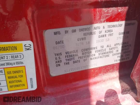 2007 Chevrolet Aveo LS с VIN KL1TD666X7B730276, выставлен на аукционе IAAI как лот 42793527 с пробегом 142 003 миль миль и . История ставок и продаж доступна на DreamBid. Изображение 9.