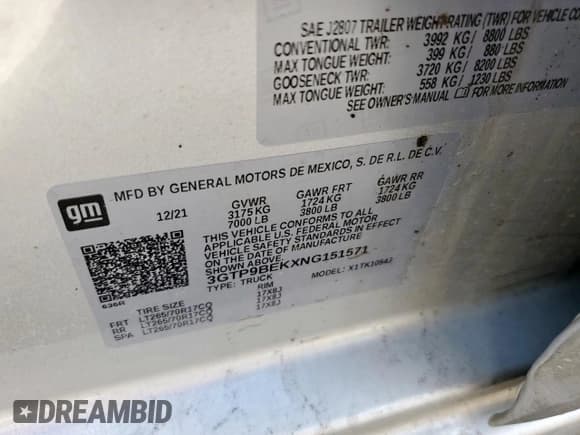 ✅ 2022 GMC Sierra 1500 SLE • VIN: 3GTP9BEKXNG151571 • Лот: 87270745. Опубликован ранее на Copart с пробегом Не указан. Бесплатный доступ к архиву аукционных продаж из США и подробный отчёт об истории автомобиля на DreamBid. Изображение 12.