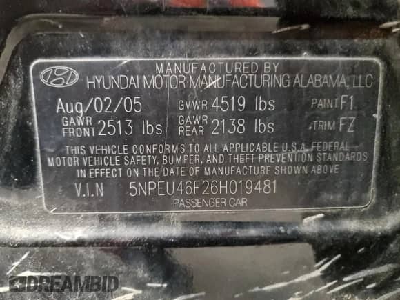 ✅ 2006 Hyundai Sonata GLS • VIN: 5NPEU46F26H019481 • Lot: 77412434. Listed on Copart with 149,438 mi miles. Access the free auction sales archive from the USA and view a detailed vehicle history report at DreamBid. Image 12.