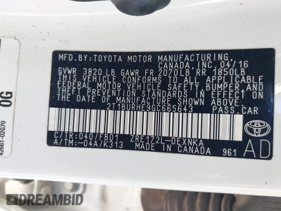 ✅ 2016 Toyota Corolla L • VIN: 2T1BURHE9GC665643 • Lot: 43179878. Listed on IAAI with 110,657 mi. Free auction sales archive from the USA and detailed vehicle history report at DreamBid. Image 9.