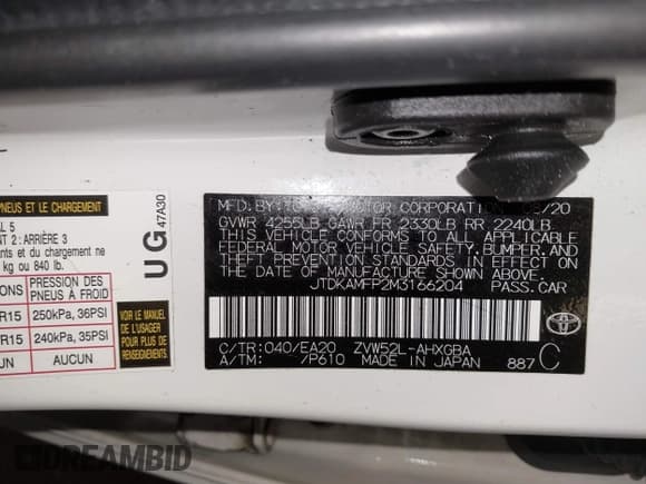 ✅ 2021 Toyota Prius LE • VIN: JTDKAMFP2M3166204 • Лот: 42493581. Опубликован ранее на IAAI с пробегом 45 094 миль. Бесплатный доступ к архиву аукционных продаж из США и подробный отчёт об истории автомобиля на DreamBid. Изображение 9.