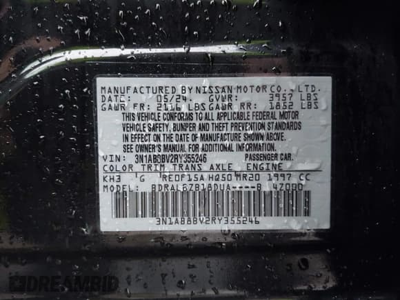 ✅ 2024 Nissan Sentra S • VIN: 3N1AB8BV2RY355246 • Lot: 43778696. Listed on IAAI with 17,452 mi. Free auction sales archive from the USA and detailed vehicle history report at DreamBid. Image 9.