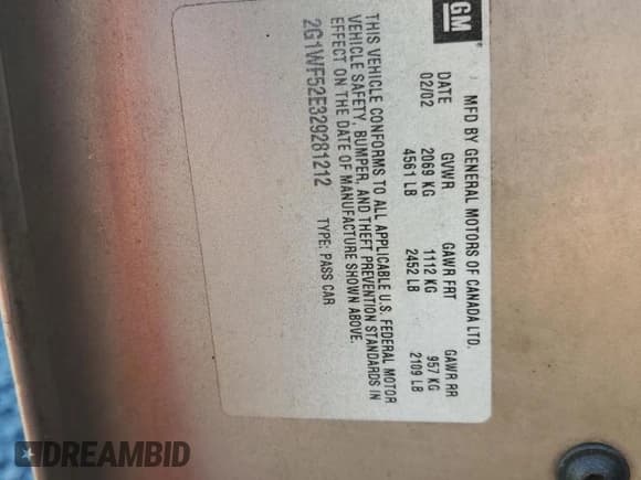 ✅ 2002 Chevrolet Impala • VIN: 2G1WF52E329281212 • Lot: 85179045. Wystawiony na Copart z przebiegiem 180 584 mil. Bezpłatny archiwum sprzedaży aukcyjnych z USA i szczegółowy raport historii pojazdu na DreamBid. Zdjęcie 12.