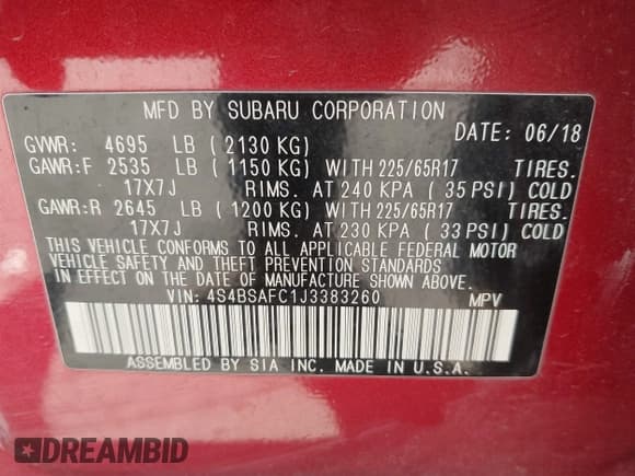 ✅ 2018 Subaru Outback Premium • VIN: 4S4BSAFC1J3383260 • Lot: 42712717. Wystawiony na IAAI z przebiegiem 96 659 mil. Bezpłatny archiwum sprzedaży aukcyjnych z USA i szczegółowy raport historii pojazdu na DreamBid. Zdjęcie 9.