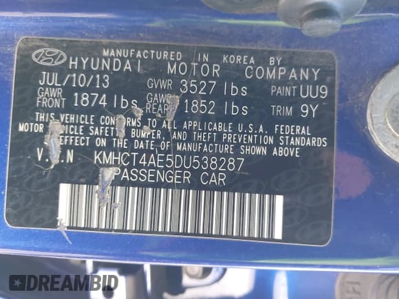 ✅ 2013 Hyundai Accent GLS • VIN: KMHCT4AE5DU538287 • Lot: 43465361. Listed on IAAI with 134,398 mi. Free auction sales archive from the USA and detailed vehicle history report at DreamBid. Image 9.