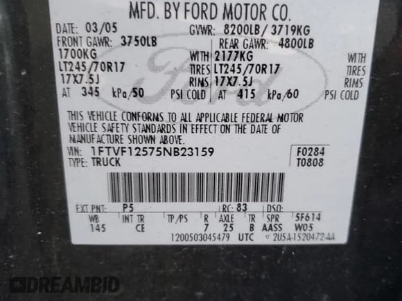 ✅ 2005 Ford F-150 XL • VIN: 1FTVF12575NB23159 • Lot: 84847554. Wystawiony na Copart z przebiegiem Nie podano. Bezpłatny archiwum sprzedaży aukcyjnych z USA i szczegółowy raport historii pojazdu na DreamBid. Zdjęcie 12.