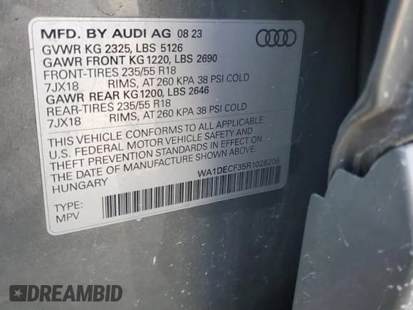 ✅ 2024 Audi Q3 S line Premium • VIN: WA1DECF35R1028206 • Лот: 56335225. Опубликован ранее на Copart с пробегом 19 375 миль. Бесплатный доступ к архиву аукционных продаж из США и подробный отчёт об истории автомобиля на DreamBid. Изображение 14.