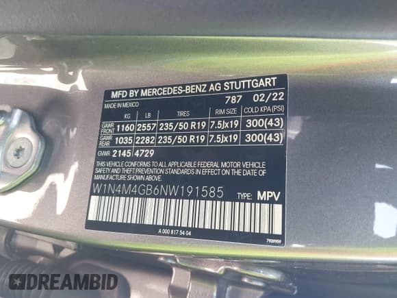 ✅ 2022 Mercedes-Benz GLB 250 • VIN: W1N4M4GB6NW191585 • Lot: 41474658. Listed on IAAI with 54,969 mi. Free auction sales archive from the USA and detailed vehicle history report at DreamBid. Image 9.