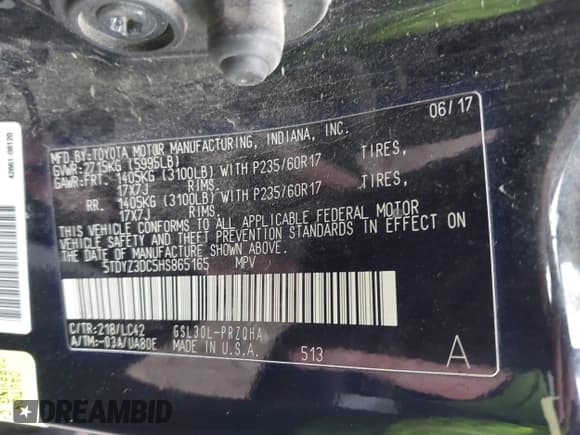 ✅ 2017 Toyota Sienna XLE Premium • VIN: 5TDYZ3DC5HS865165 • Lot: 43582538. Listed on IAAI with 114,475 mi. Free auction sales archive from the USA and detailed vehicle history report at DreamBid. Image 9.