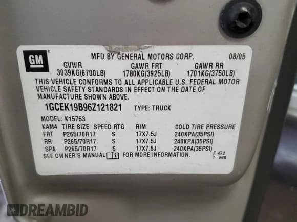 ✅ 2006 Chevrolet Silverado 1500 LT1 • VIN: 1GCEK19B96Z121821 • Lot: 87201115. Wystawiony na Copart z przebiegiem 135 953 mil. Bezpłatny archiwum sprzedaży aukcyjnych z USA i szczegółowy raport historii pojazdu na DreamBid. Zdjęcie 12.