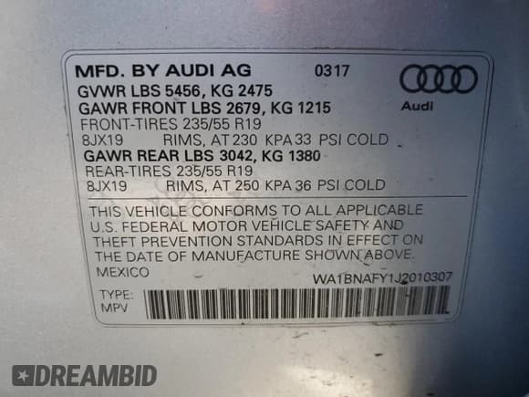 ✅ 2018 Audi Q5 Premium Plus • VIN: WA1BNAFY1J2010307 • Lot: 59329545. Listed on Copart with 76,610 mi. Free auction sales archive from the USA and detailed vehicle history report at DreamBid. Image 14.