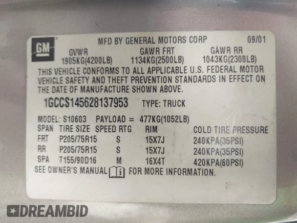 ✅ 2002 Chevrolet S-10 LS • VIN: 1GCCS145628137953 • Лот: 42517695. Опубликован ранее на IAAI с пробегом 197 637 миль. Бесплатный доступ к архиву аукционных продаж из США и подробный отчёт об истории автомобиля на DreamBid. Изображение 9.