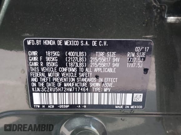✅ 2017 Honda HR-V EX-L • VIN: 3CZRU5H72HM717464 • Лот: 42725015. Опубликован ранее на IAAI с пробегом 45 088 миль. Бесплатный доступ к архиву аукционных продаж из США и подробный отчёт об истории автомобиля на DreamBid. Изображение 9.