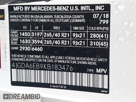 ✅ 2019 Mercedes-Benz GLE 43 AMG • VIN: 4JGDA6EB9KB183476 • Lot: 41618960. Listed on IAAI with 34,606 mi. Free auction sales archive from the USA and detailed vehicle history report at DreamBid. Image 9.