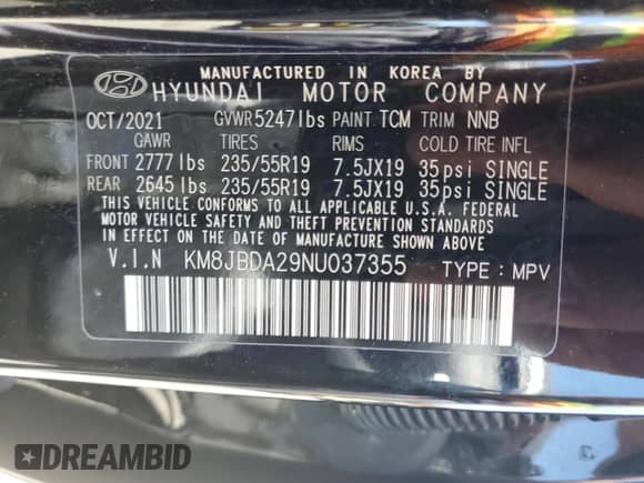 2022 Hyundai Tucson SEL с VIN KM8JBDA29NU037355, выставлен на аукционе Copart как лот 69338414 с пробегом 47 102 миль миль и Списание • Salvage title. История ставок и продаж доступна на DreamBid. Изображение 15.