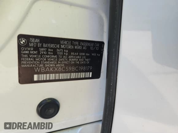 ✅ 2011 BMW 7 Series • VIN: WBAKX8C59BC198179 • Лот: 90595305. Опубликован ранее на Copart с пробегом 123 788 миль. Бесплатный доступ к архиву аукционных продаж из США и подробный отчёт об истории автомобиля на DreamBid. Изображение 12.