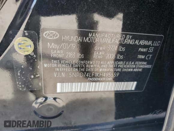 ✅ 2019 Hyundai Elantra SE • VIN: 5NPD74LF1KH495559 • Lot: 84754995. Listed on Copart with 46,253 mi. Free auction sales archive from the USA and detailed vehicle history report at DreamBid. Image 12.