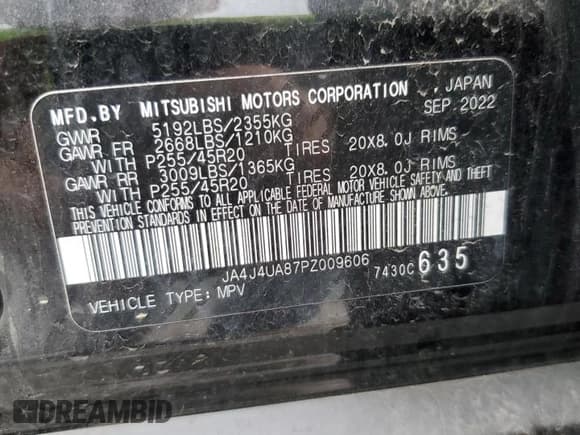 ✅ 2023 Mitsubishi Outlander SE • VIN: JA4J4UA87PZ009606 • Lot: 83789745. Listed on Copart with 74,350 mi. Free auction sales archive from the USA and detailed vehicle history report at DreamBid. Image 14.