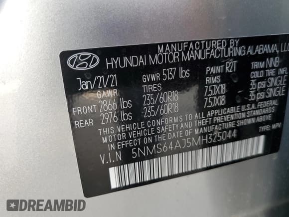 ✅ 2021 Hyundai Santa Fe SEL • VIN: 5NMS64AJ5MH325044 • Lot: 66273213. Wystawiony na Copart z przebiegiem 42 850 mil. Bezpłatny archiwum sprzedaży aukcyjnych z USA i szczegółowy raport historii pojazdu na DreamBid. Zdjęcie 13.