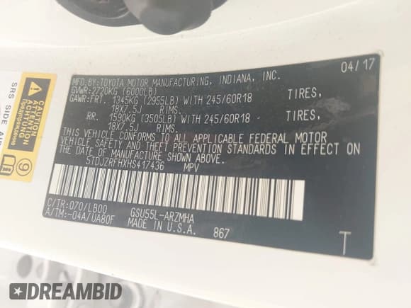 ✅ 2017 Toyota Highlander XLE • VIN: 5TDJZRFHXHS417436 • Lot: 43168533. Wystawiony na IAAI z przebiegiem 130 729 mil. Bezpłatny archiwum sprzedaży aukcyjnych z USA i szczegółowy raport historii pojazdu na DreamBid. Zdjęcie 9.