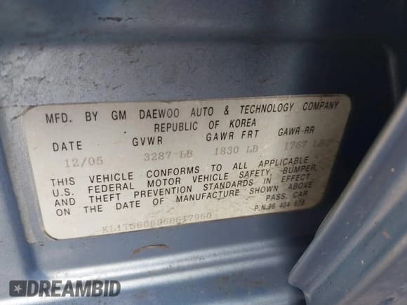 ✅ 2006 Chevrolet Aveo LT • VIN: KL1TG66696B617960 • Lot: 41749860. Wystawiony na IAAI z przebiegiem 172 092 mil. Bezpłatny archiwum sprzedaży aukcyjnych z USA i szczegółowy raport historii pojazdu na DreamBid. Zdjęcie 9.