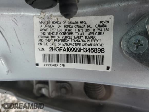 ✅ 2009 Honda Civic EX-L • VIN: 2HGFA16999H346898 • Lot: 81820805. Wystawiony na Copart z przebiegiem 164 584 mil. Bezpłatny archiwum sprzedaży aukcyjnych z USA i szczegółowy raport historii pojazdu na DreamBid. Zdjęcie 12.