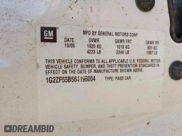 ✅ 2006 Pontiac G6 1SV • VIN: 1G2ZF55B564196004 • Lot: 43871530. Listed on IAAI with 81,001 mi. Free auction sales archive from the USA and detailed vehicle history report at DreamBid. Image 9.