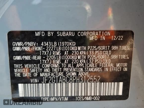 ✅ 2023 Subaru Crosstrek • VIN: JF2GTABC8PH312552 • Лот: 69442565. Опубликован ранее на Copart с пробегом 10 691 миль. Бесплатный доступ к архиву аукционных продаж из США и подробный отчёт об истории автомобиля на DreamBid. Изображение 13.