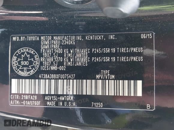 ✅ 2015 Toyota Venza LE • VIN: 4T3BA3BBXFU075427 • Lot: 40090288. Listed on IAAI with 213,208 mi. Free auction sales archive from the USA and detailed vehicle history report at DreamBid. Image 9.