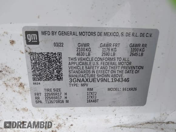 ✅ 2022 Chevrolet Equinox LT • VIN: 3GNAXUEV9NL194346 • Лот: 42996302. Опубликован ранее на IAAI с пробегом 3 290 миль. Бесплатный доступ к архиву аукционных продаж из США и подробный отчёт об истории автомобиля на DreamBid. Изображение 9.