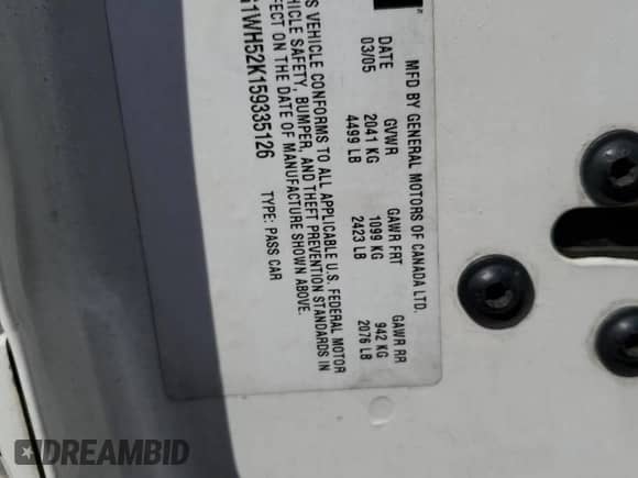 2005 Chevrolet Impala LS z VIN 2G1WH52K159335126, wystawiony jako Copart lot #70617914 z przebiegiem 135 113 mil mil oraz Szkoda całkowita • Salvage title. Historia ofert i sprzedaży dostępna na DreamBid. Obrazek 12.