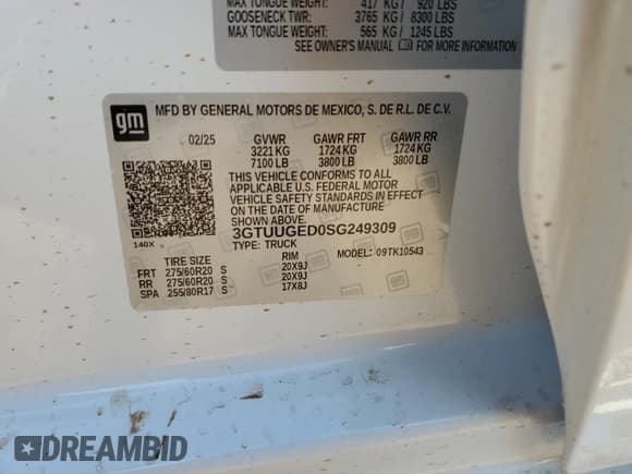 ✅ 2025 GMC Sierra 1500 Denali • VIN: 3GTUUGED0SG249309 • Лот: 52987985. Опубликован ранее на Copart с пробегом 338 миль. Бесплатный доступ к архиву аукционных продаж из США и подробный отчёт об истории автомобиля на DreamBid. Изображение 13.