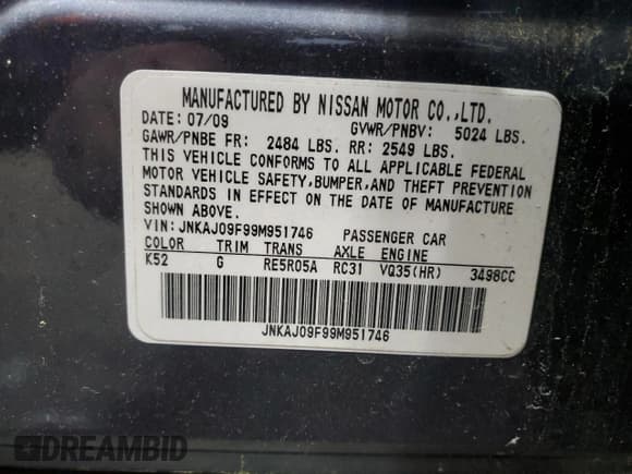 ✅ 2009 Infiniti EX Journey • VIN: JNKAJ09F99M951746 • Lot: 83046744. Listed on Copart with 121,685 mi. Free auction sales archive from the USA and detailed vehicle history report at DreamBid. Image 13.