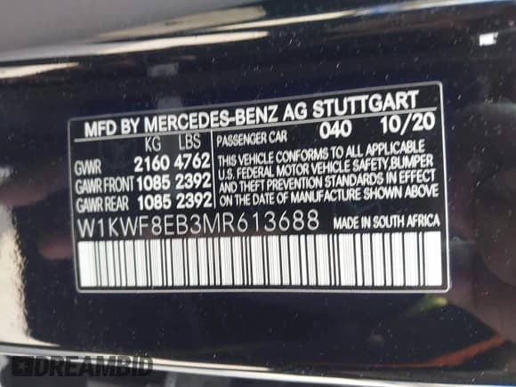 ✅ 2021 Mercedes-Benz C 300 • VIN: W1KWF8EB3MR613688 • Lot: 43664631. Listed on IAAI with 62,432 mi. Free auction sales archive from the USA and detailed vehicle history report at DreamBid. Image 9.