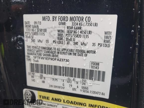 ✅ 2013 Ford F-150 XL • VIN: 1FTFW1EF9DFA23730 • Lot: 43055004. Wystawiony na IAAI z przebiegiem 233 899 mil. Bezpłatny archiwum sprzedaży aukcyjnych z USA i szczegółowy raport historii pojazdu na DreamBid. Zdjęcie 9.