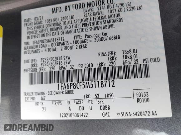 ✅ 2021 Ford Mustang GT • VIN: 1FA6P8CF5M5118712 • Lot: 42400727. Listed on IAAI with 49,646 mi. Free auction sales archive from the USA and detailed vehicle history report at DreamBid. Image 9.