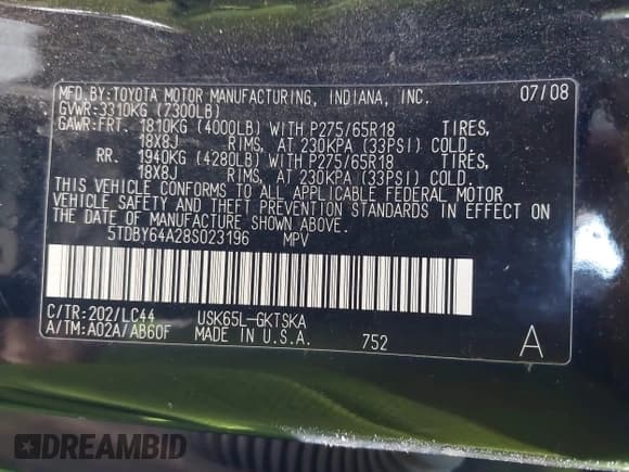 ✅ 2008 Toyota Sequoia SR5 • VIN: 5TDBY64A28S023196 • Lot: 41804902. Wystawiony na IAAI z przebiegiem 287 533 mil. Bezpłatny archiwum sprzedaży aukcyjnych z USA i szczegółowy raport historii pojazdu na DreamBid. Zdjęcie 9.